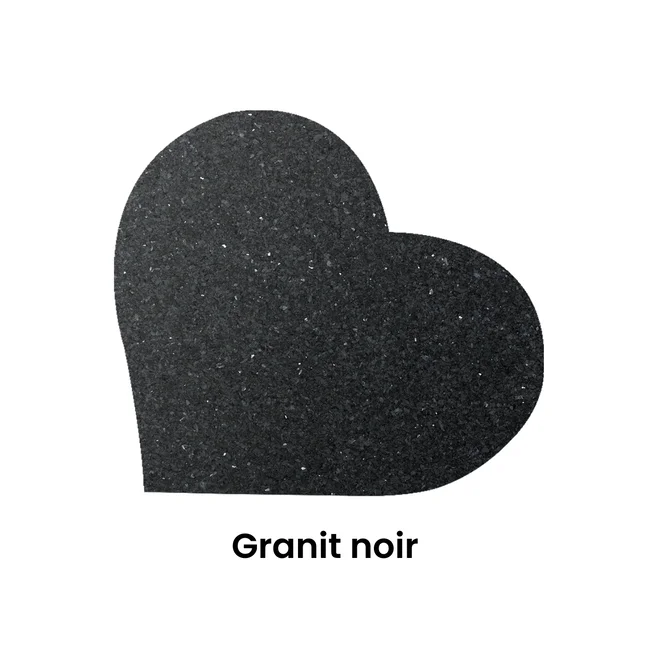 Plaque funéraire Cœur en granit noir, vue de face