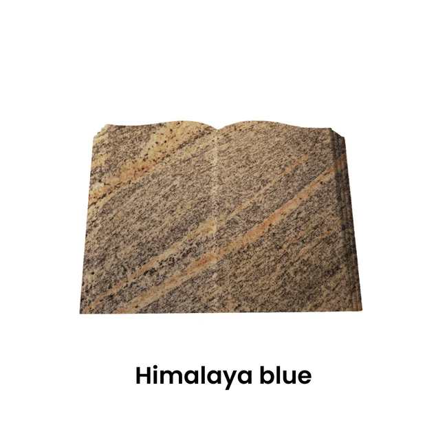 Plaque funéraire Livre en granit couleur "hialaya blue" (gris foncé brillant), vue de face