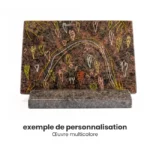 exemple de personnalisation sur une plaque de granit rectangulaire, personnalisation multicolore